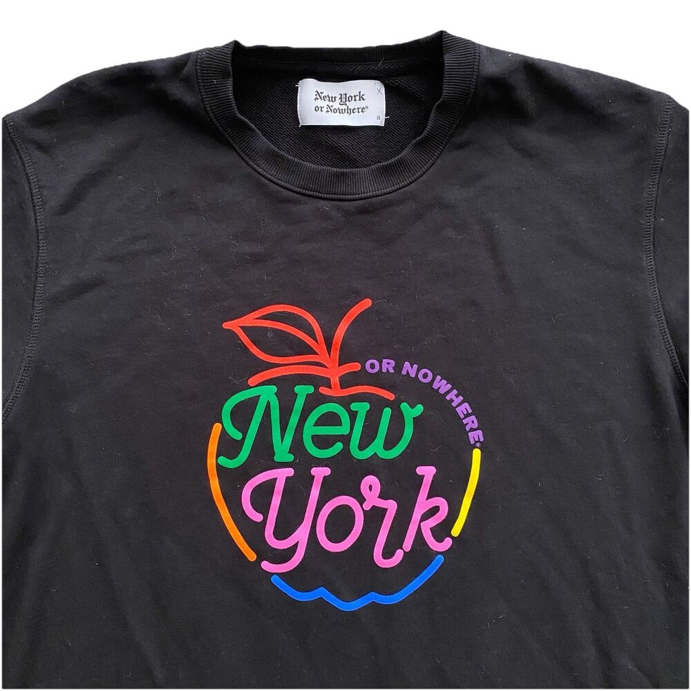 New York Or Nowhere Sweatshirt Large Black Crewneck Neon Apple NYC